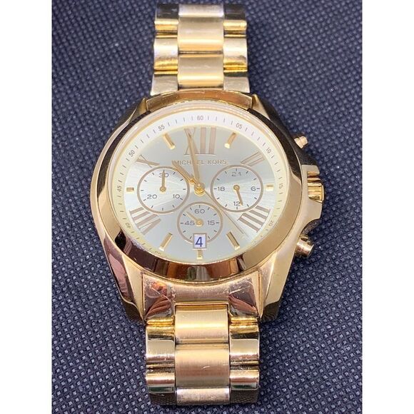 Michael Kors MK5605 Unisex Watch Chronograph Champagne Dial Stainless Steel O650 - Picture 6 of 8